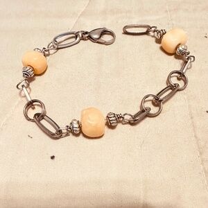 Bracelet/Anklet Stainless Steel Link Peach Calcite Handcrafted Adjustable Length